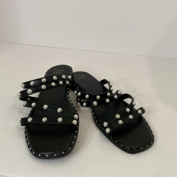 A New Day Black Embellished Sandals with Pearls - Picture 1 of 8